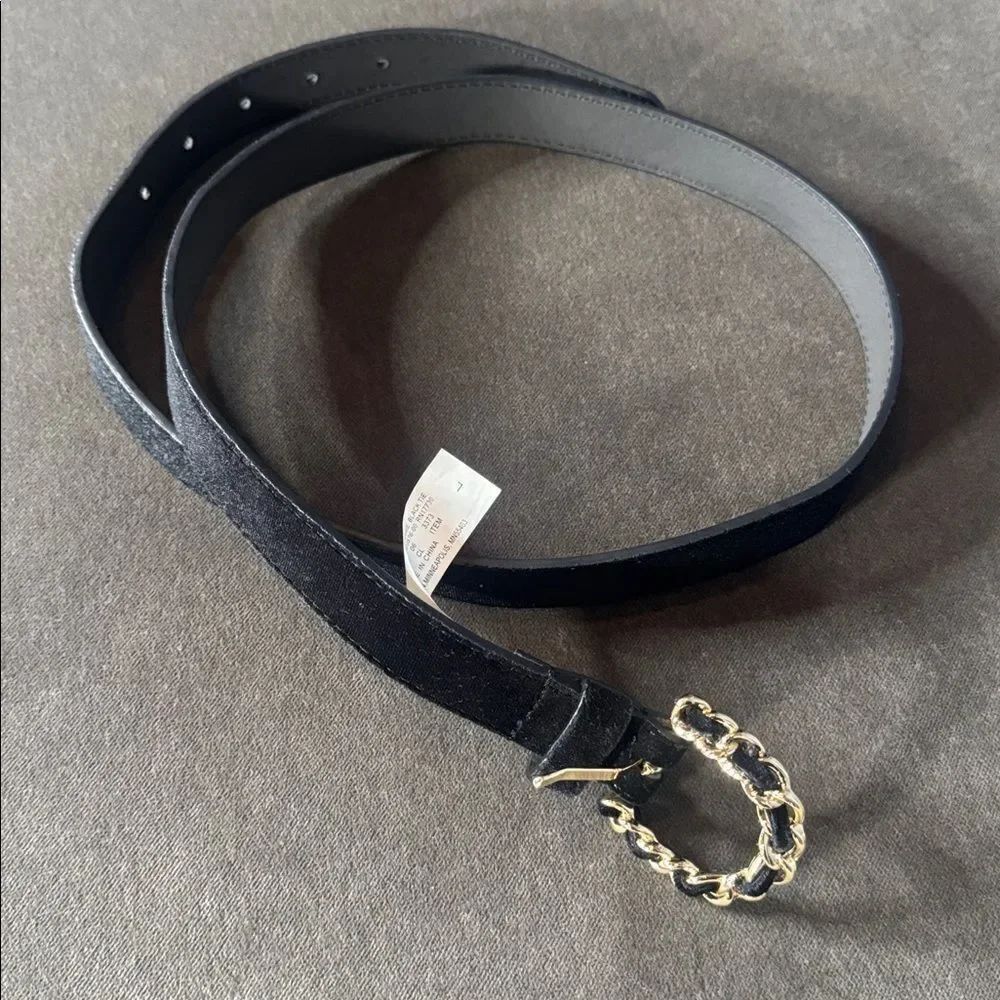 Women’s a new day Black Velvet Belt with Gold Buckle Size L NWOT